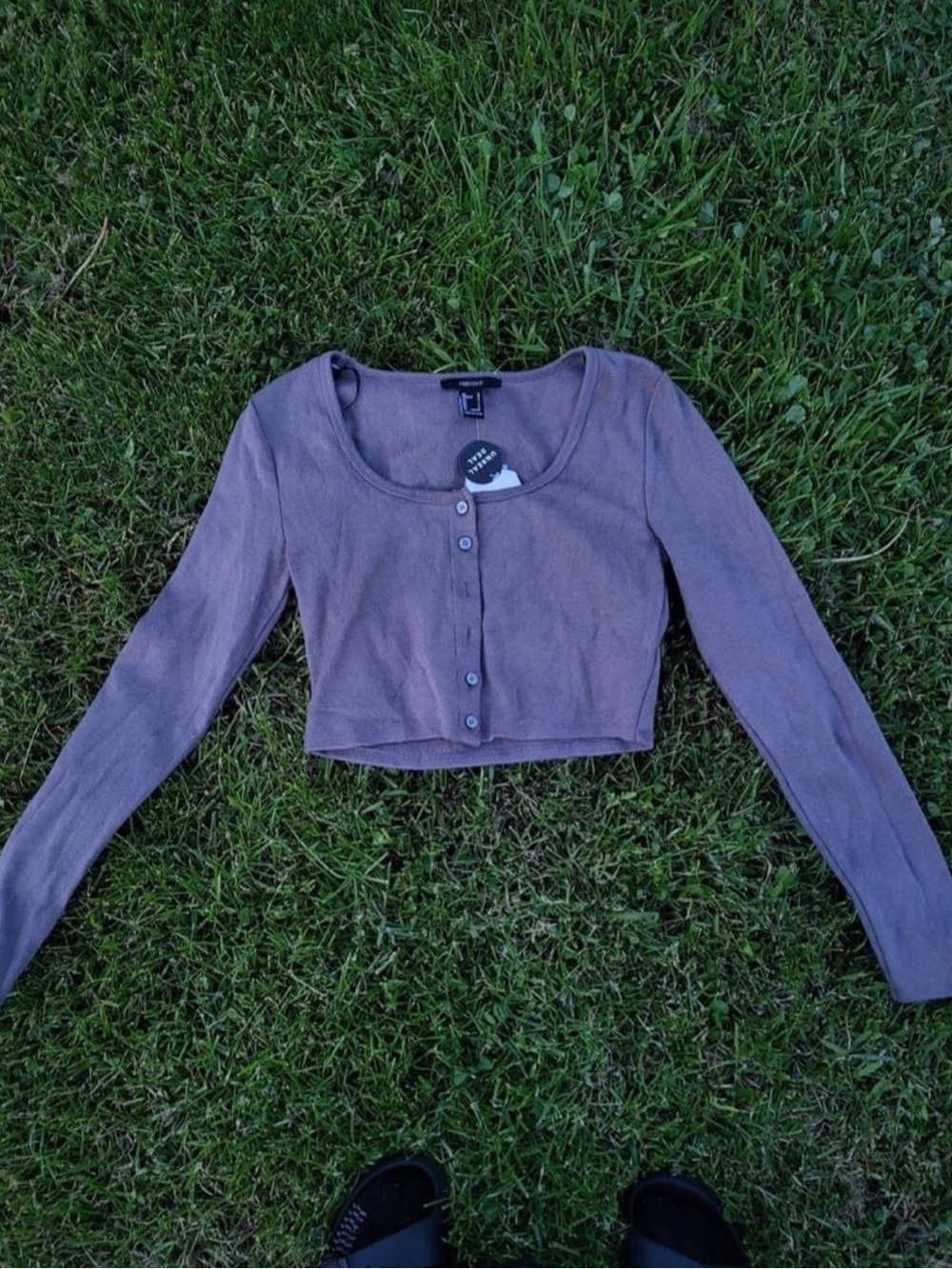 Crop Button-Front Long Sleeve Top - Mauve
